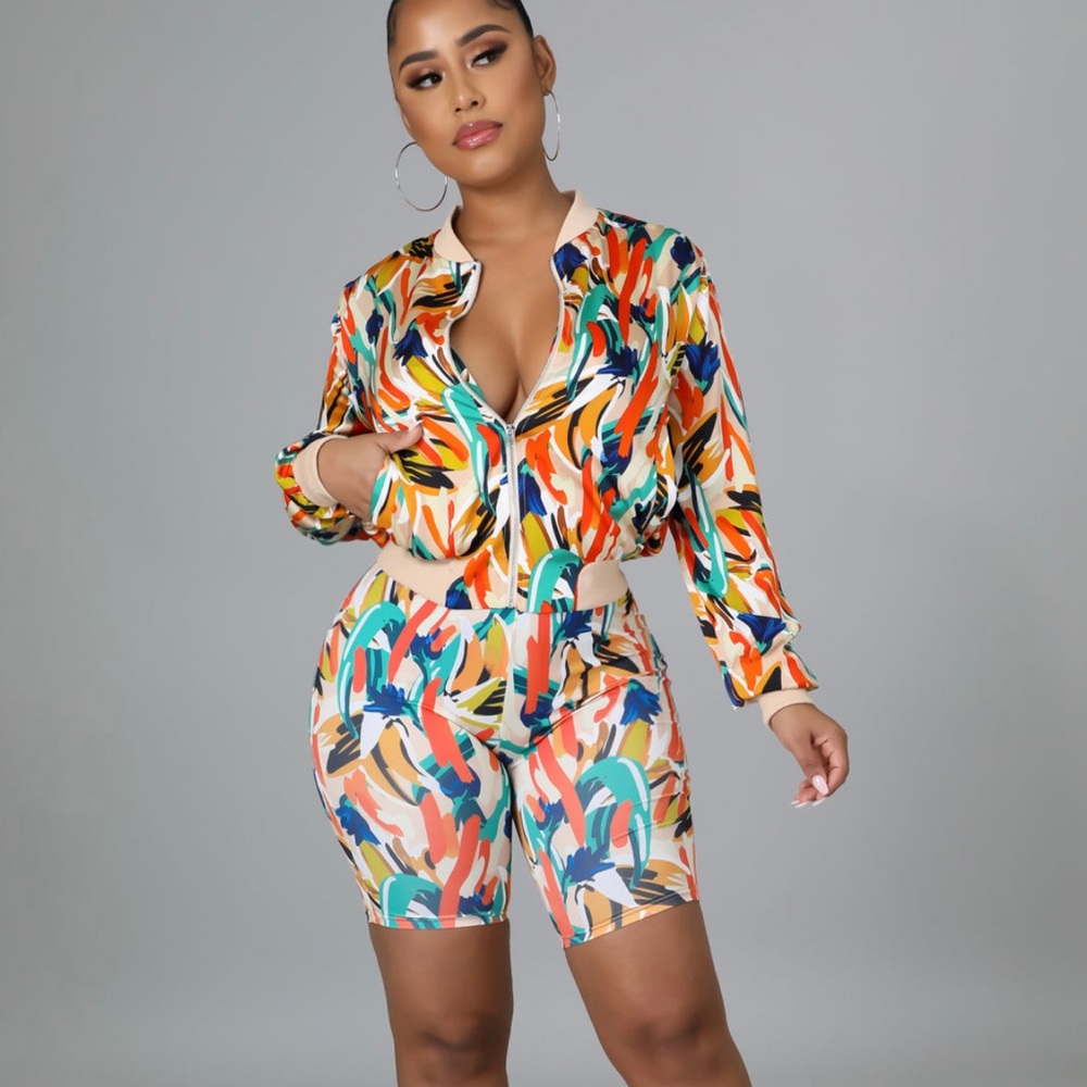 Zip Jacket High Quality Material Matching Set Bik… - image 1